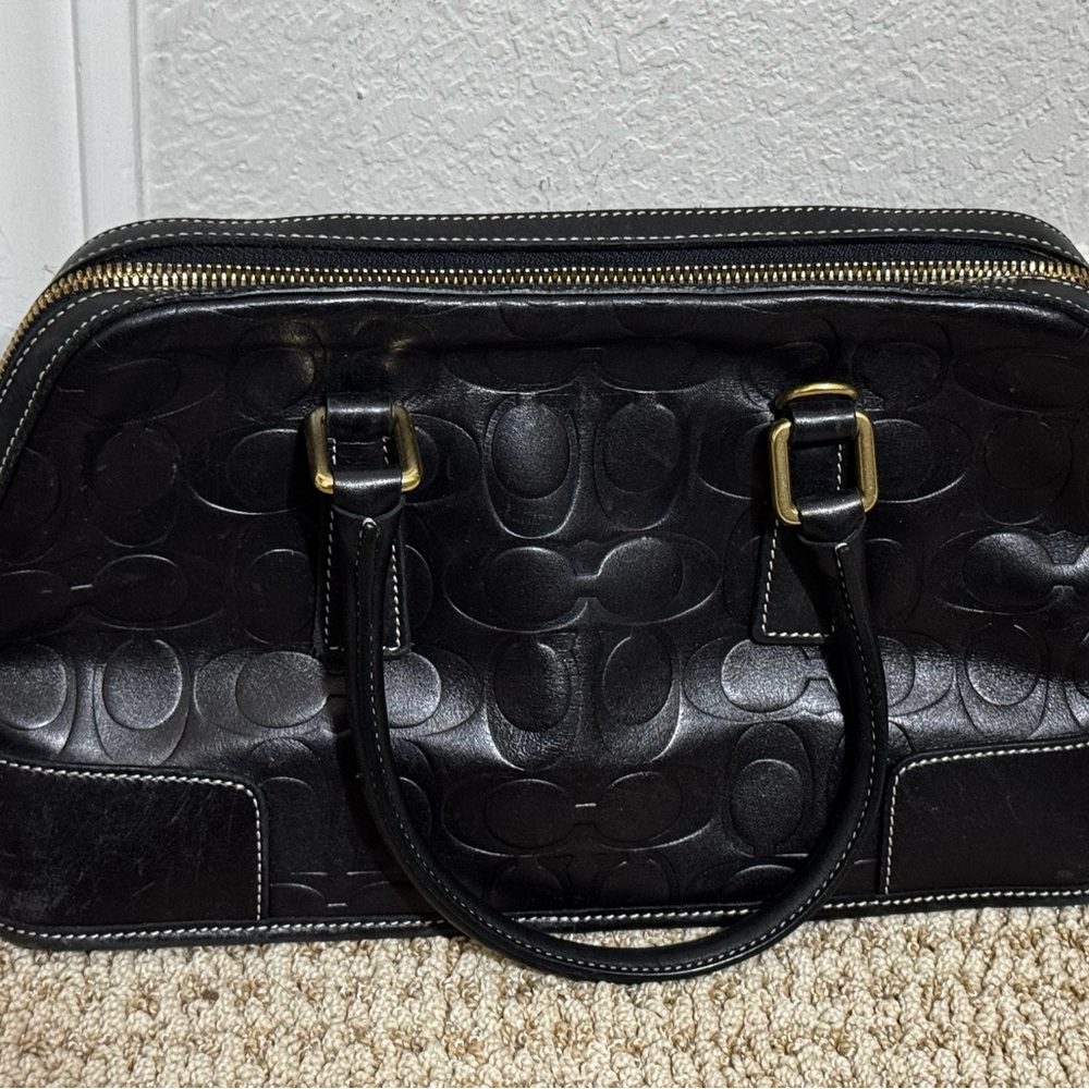 Coach Black Embossed Leather Satchel with Gold Hardware - Picture 2 of 7